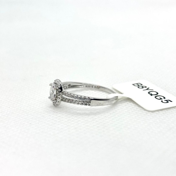 Size 8 925 Split Shank CZ Oval Cut Halo Ring - Picture 6 of 12